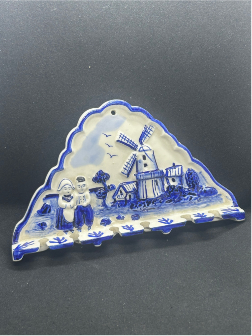Vtg Royal Delft Small Dutch Windmill Wall Hook Rack One Size White Blue